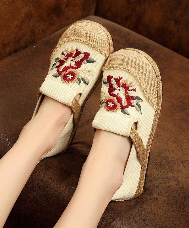 Soft Splicing Flats Black Cotton Linen Fabric Embroideried Flats Shoes - bagstylebliss