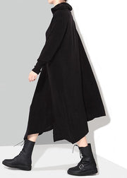 Solid Black Woman Winter Asymmetric Knitted Sweater Dress - bagstylebliss