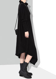 Solid Black Woman Winter Asymmetric Knitted Sweater Dress - bagstylebliss