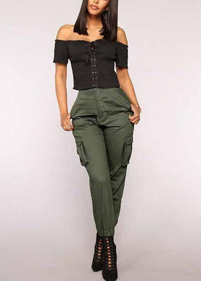 Solid Color High Elastic Waist Casual Harem Pants - bagstylebliss