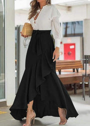 Solid Color High Waist Ruffle High Low Hem Swing Maxi Skirts For Women - bagstylebliss