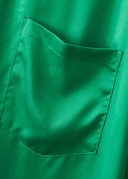 Solid Green Bubikragen Taschen Knopf Seidenhemd Langarm