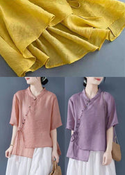 Solid Purple Patchwork Shirt Top Chinese Style Button Half Sleeve