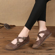 Splicing Brown Flat Feet Shoes Buckle Strap Flats - bagstylebliss