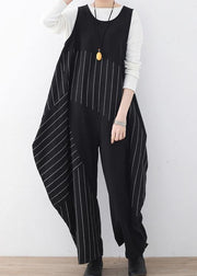 Spring  Summer Cotton Hemp Women Oversized Asymmetric Striped Jumpsuit - bagstylebliss