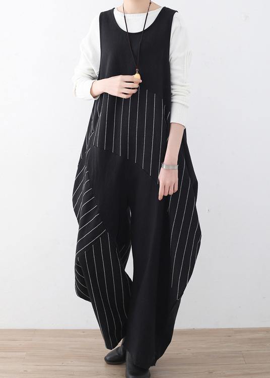 Spring  Summer Cotton Hemp Women Oversized Asymmetric Striped Jumpsuit - bagstylebliss