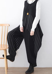 Spring  Summer Cotton Hemp Women Oversized Asymmetric Striped Jumpsuit - bagstylebliss