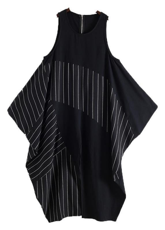 Spring  Summer Cotton Hemp Women Oversized Asymmetric Striped Jumpsuit - bagstylebliss
