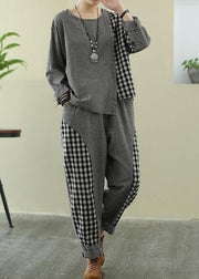 Spring 2021 art Retro Plaid women's splicing casual suit - bagstylebliss