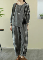 Spring 2021 art Retro Plaid women's splicing casual suit - bagstylebliss