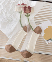 Spring And Summer Flower Embroidered Sheer Mesh Crew Socks