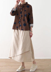 Spring Coffee Dot Contrast Linen Blouse - bagstylebliss