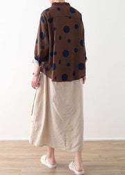 Spring Coffee Dot Contrast Linen Blouse - bagstylebliss