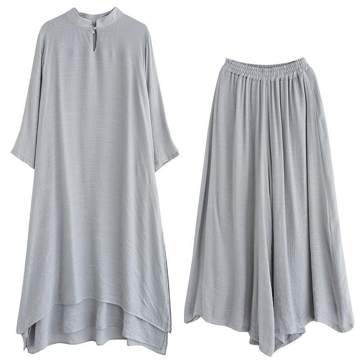 Spring Gray Medium Length Dress Casual Wide Leg Pants Two Piece Set - bagstylebliss