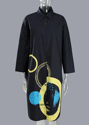 Spring Plus Size Woman Black Shirt Circle Patterns Printed Dresses - bagstylebliss