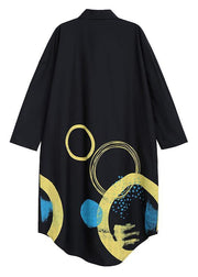 Spring Plus Size Woman Black Shirt Circle Patterns Printed Dresses - bagstylebliss