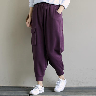 Spring Purple new solid color single pocket show thin Harem Pants - bagstylebliss