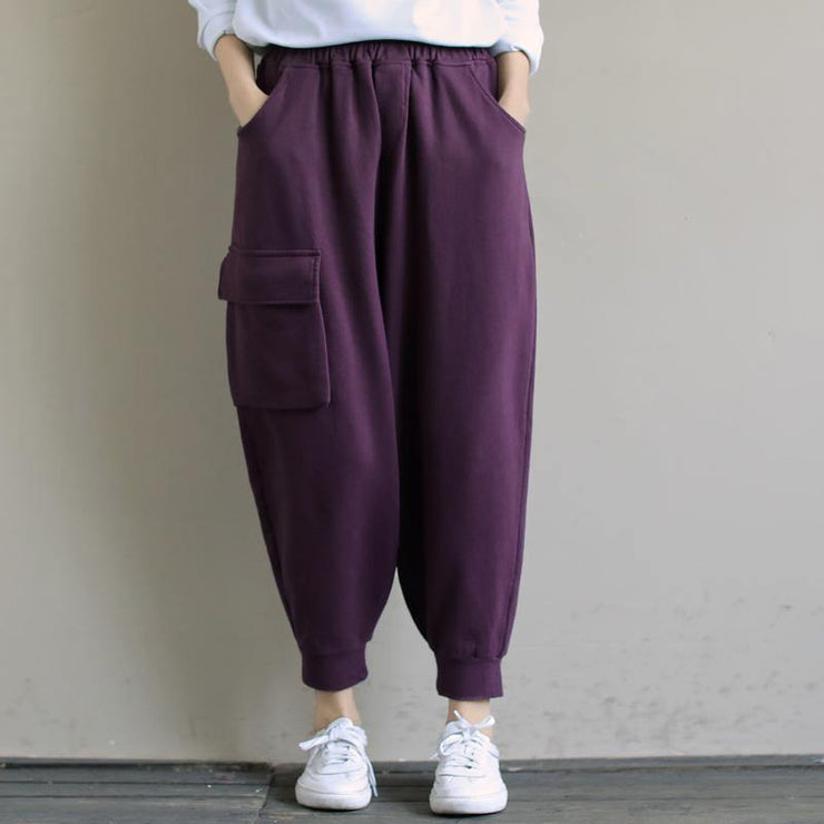 Spring Purple new solid color single pocket show thin Harem Pants - bagstylebliss