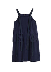 Spring Summer Cotton Skirt Blue Loose Large Sleeveless Dress - bagstylebliss