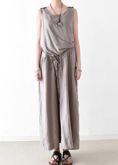 Spring Women Cotton Hemp Loose Wide Leg Jumpsuit Casual Pants - bagstylebliss