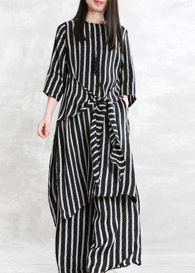 Spring loose multi-fit seven-point sleeve suit female long thin stripe shirt casual wide-leg pants - bagstylebliss