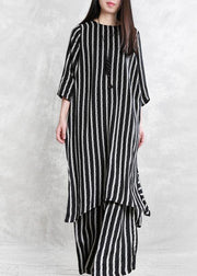 Spring loose multi-fit seven-point sleeve suit female long thin stripe shirt casual wide-leg pants - bagstylebliss