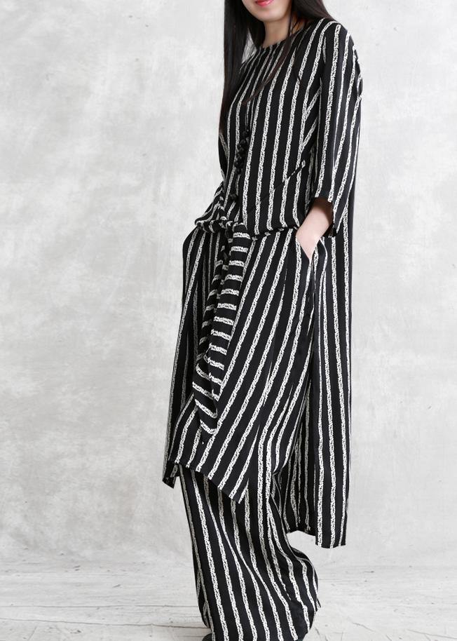 Spring loose multi-fit seven-point sleeve suit female long thin stripe shirt casual wide-leg pants - bagstylebliss