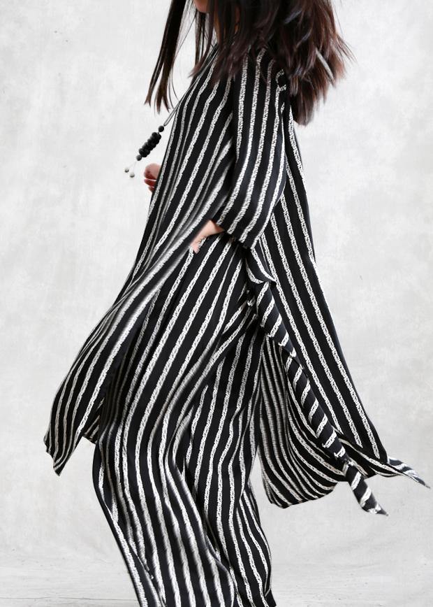 Spring loose multi-fit seven-point sleeve suit female long thin stripe shirt casual wide-leg pants - bagstylebliss