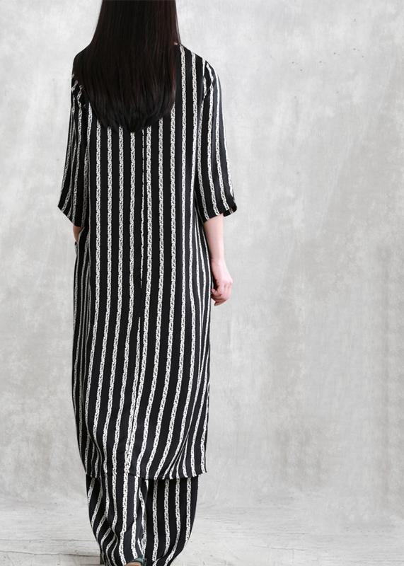 Spring loose multi-fit seven-point sleeve suit female long thin stripe shirt casual wide-leg pants - bagstylebliss