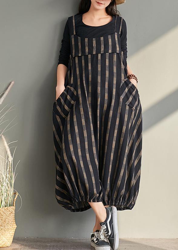 Spring plus size plus fertilizer to increase bloomers striped cotton and linen jumpsuit - bagstylebliss