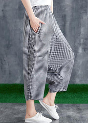 Stitching Cotton Linen Drop Crotch Pants Summer Linen Plaid Loose Large Size - bagstylebliss