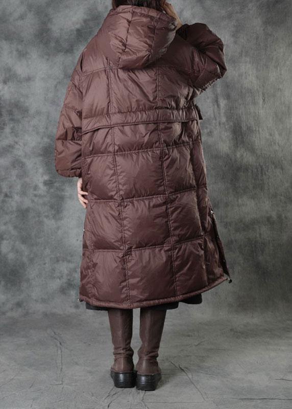 Street Chocolate Hooded Pockets Button Winter Zippered Duck Down Winter Coats Long Sleeve - bagstylebliss