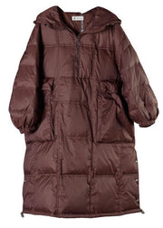 Street Chocolate Hooded Pockets Button Winter Zippered Duck Down Winter Coats Long Sleeve - bagstylebliss