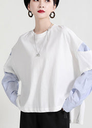 Street White Patchwork O-Neck Sweatshirt - bagstylebliss