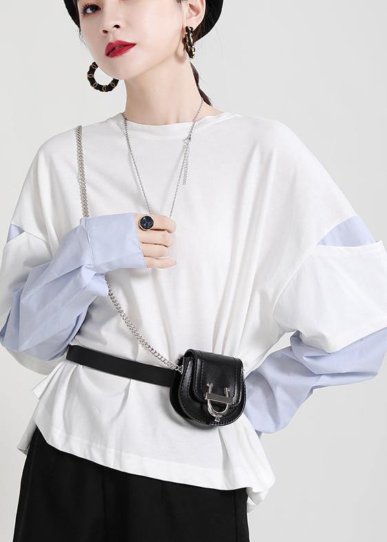 Street White Patchwork O-Neck Sweatshirt - bagstylebliss