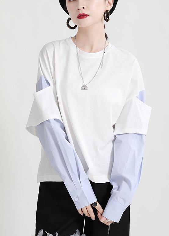 Street White Patchwork O-Neck Sweatshirt - bagstylebliss