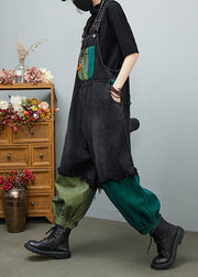 Streetwear Black Asymmetrical Pocket Cotton denim Jumpsuit Spring