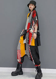 Streetwear Colorblock Patchwork Print Tops And Harem Pants Two Piece Outfit Summer