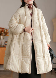 Style Beige Stand Collar Pockets thick Duck Down Winter down coat