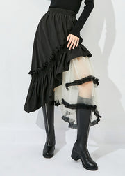 Style Black Asymmetrical Design Tulle Patchwork Ruffled Cotton Skirts Summer