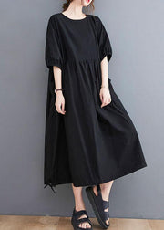 Style Black Cinched O Neck Holiday Dress Puff Sleeve - bagstylebliss