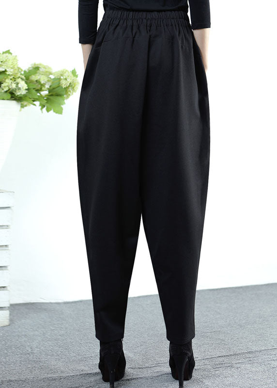 Style Black High Waist Pockets Thick Casual Winter Pants