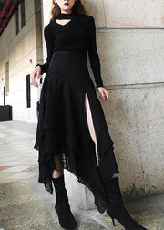 Style Black High Waist side open Summer Skirt - bagstylebliss