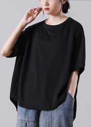 Style Black O-Neck low high design Cotton Summer Tees - bagstylebliss