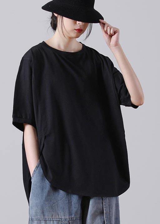 Style Black O-Neck low high design Cotton Summer Tees - bagstylebliss