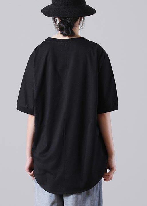 Style Black O-Neck low high design Cotton Summer Tees - bagstylebliss