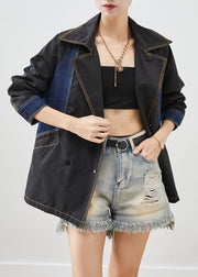 Style Black Oversized Denim Patchwork Cotton Jackets Fall