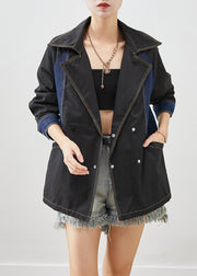 Style Black Oversized Denim Patchwork Cotton Jackets Fall