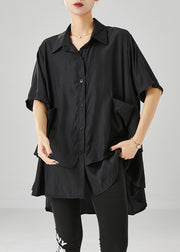 Style Black Oversized Patchwork Cotton Blouses Summer