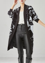 Style Black Oversized Print Cotton Loose Cardigan Fall